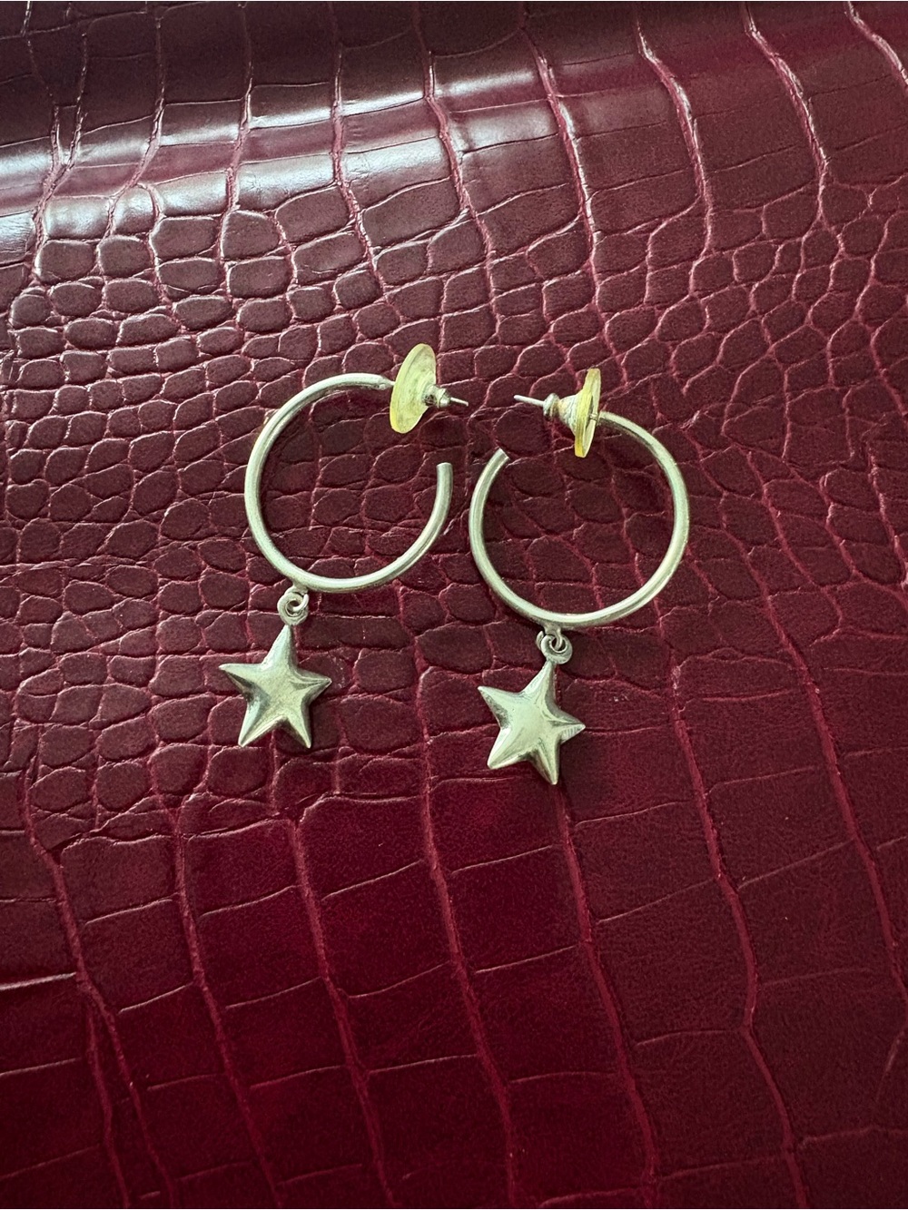 Sterling Silver Star Hoop Earrings - Dangle Star Charm